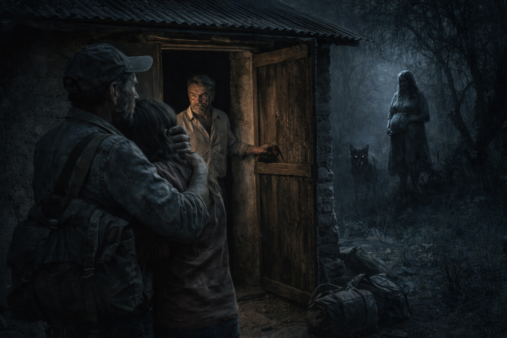 rasguños en la puerta - Coyote que acecha junto a la casa de adobe en el monte